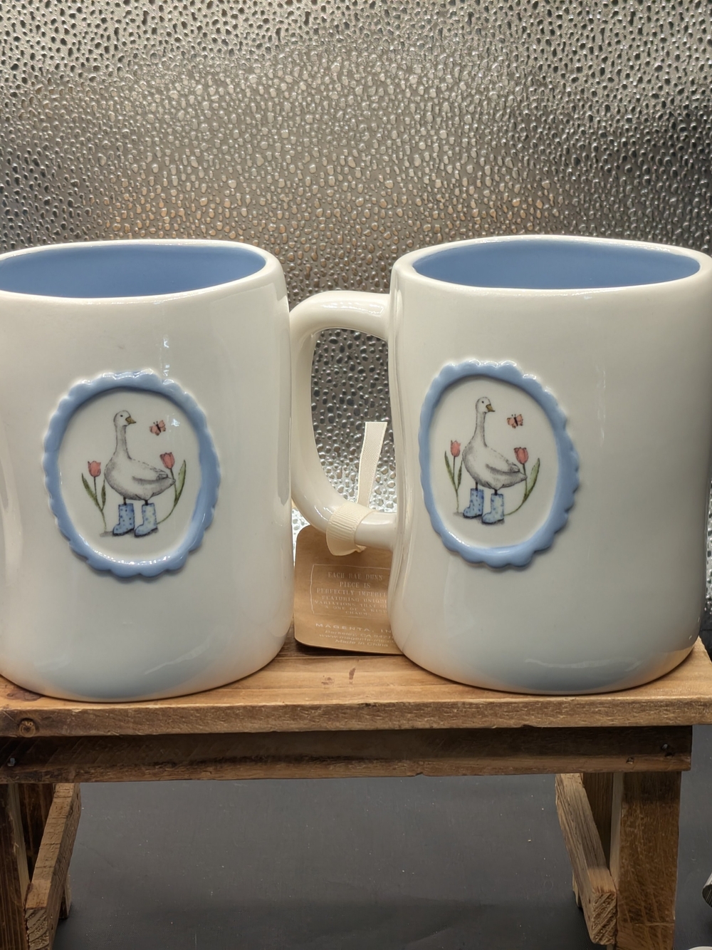 Rae Dunn White Mug with Blue Interior and Goose Motif Set Of 2 New